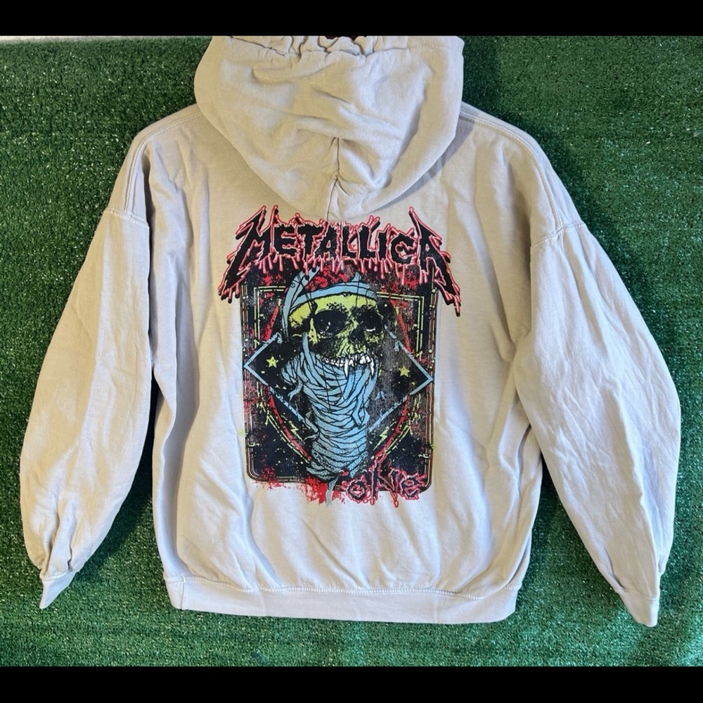 Metallica Graphic Hooded Sweatshirt - Beige with Multicolor Skull Print